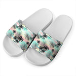 Pastel Palm Tree Pattern Print White Slide Sandals