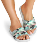 Pastel Palm Tree Pattern Print White Slide Sandals