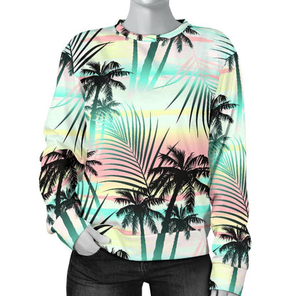 Pastel Palm Tree Pattern Print Women's Crewneck Sweatshirt GearFrost