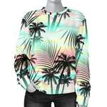 Pastel Palm Tree Pattern Print Women's Crewneck Sweatshirt GearFrost