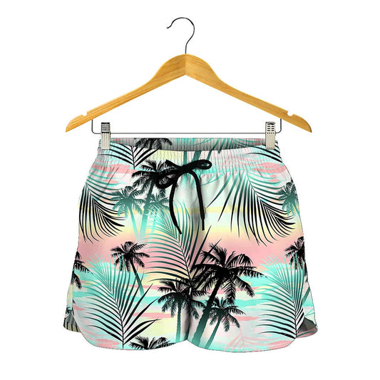 Pastel Palm Tree Pattern Print Women's Shorts