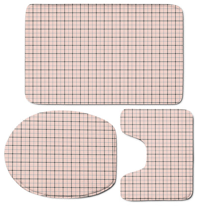 Pastel Pink And Black Tattersall Print 3 Piece Bath Mat Set