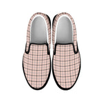 Pastel Pink And Black Tattersall Print Black Slip On Shoes