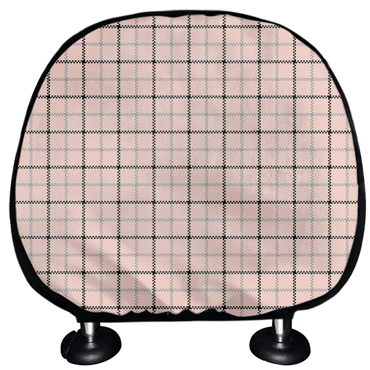 Pastel Pink And Black Tattersall Print Car Headrest Covers