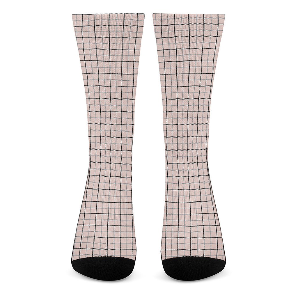 Pastel Pink And Black Tattersall Print Crew Socks