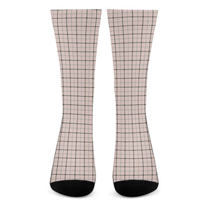 Pastel Pink And Black Tattersall Print Crew Socks