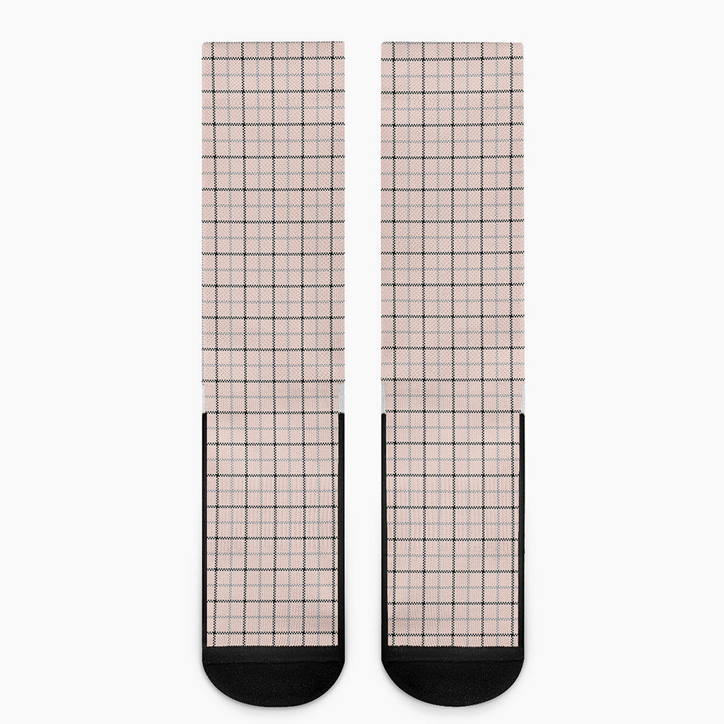 Pastel Pink And Black Tattersall Print Crew Socks