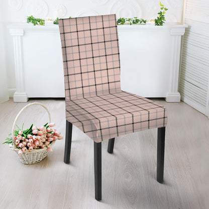 Pastel Pink And Black Tattersall Print Dining Chair Slipcover