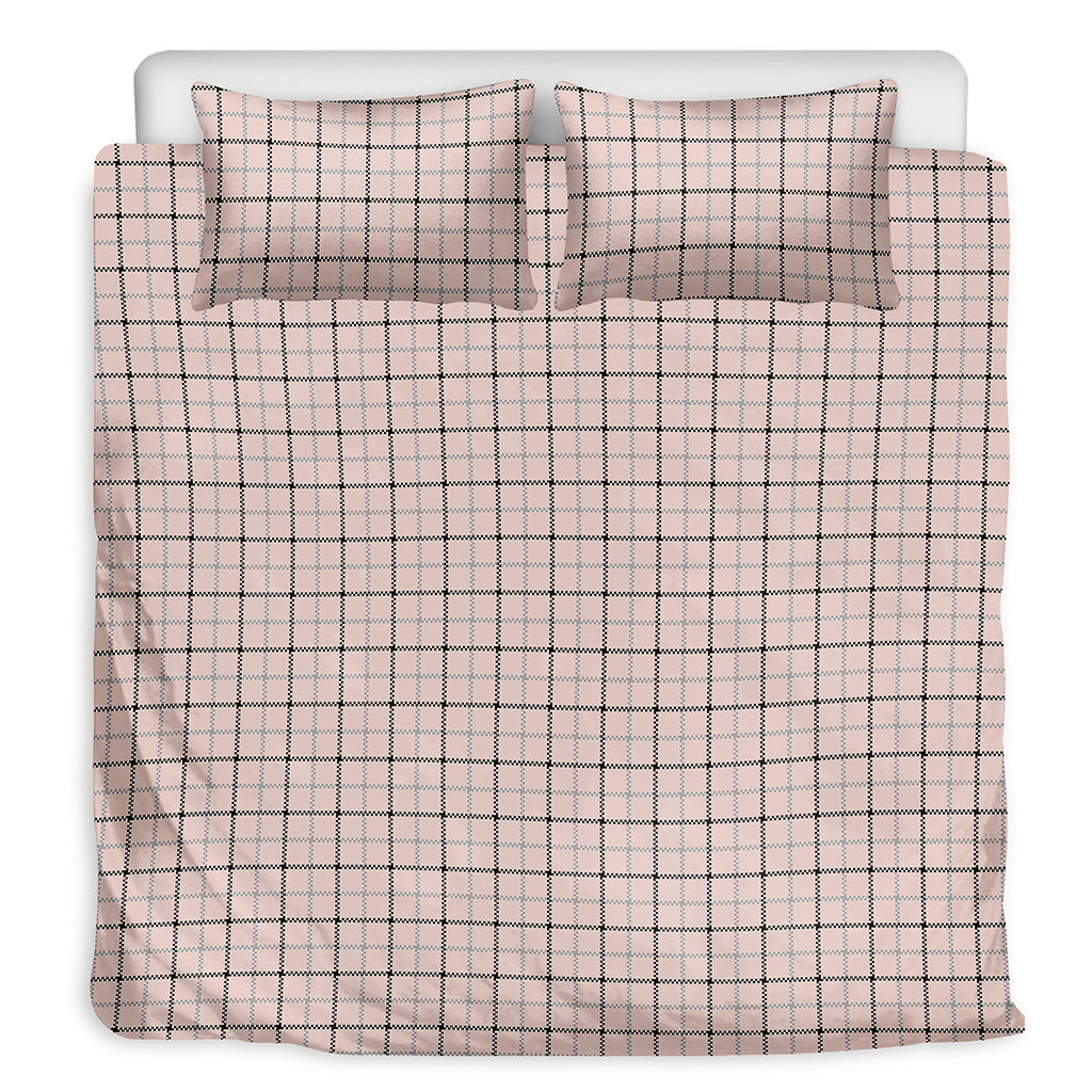 Pastel Pink And Black Tattersall Print Duvet Cover Bedding Set