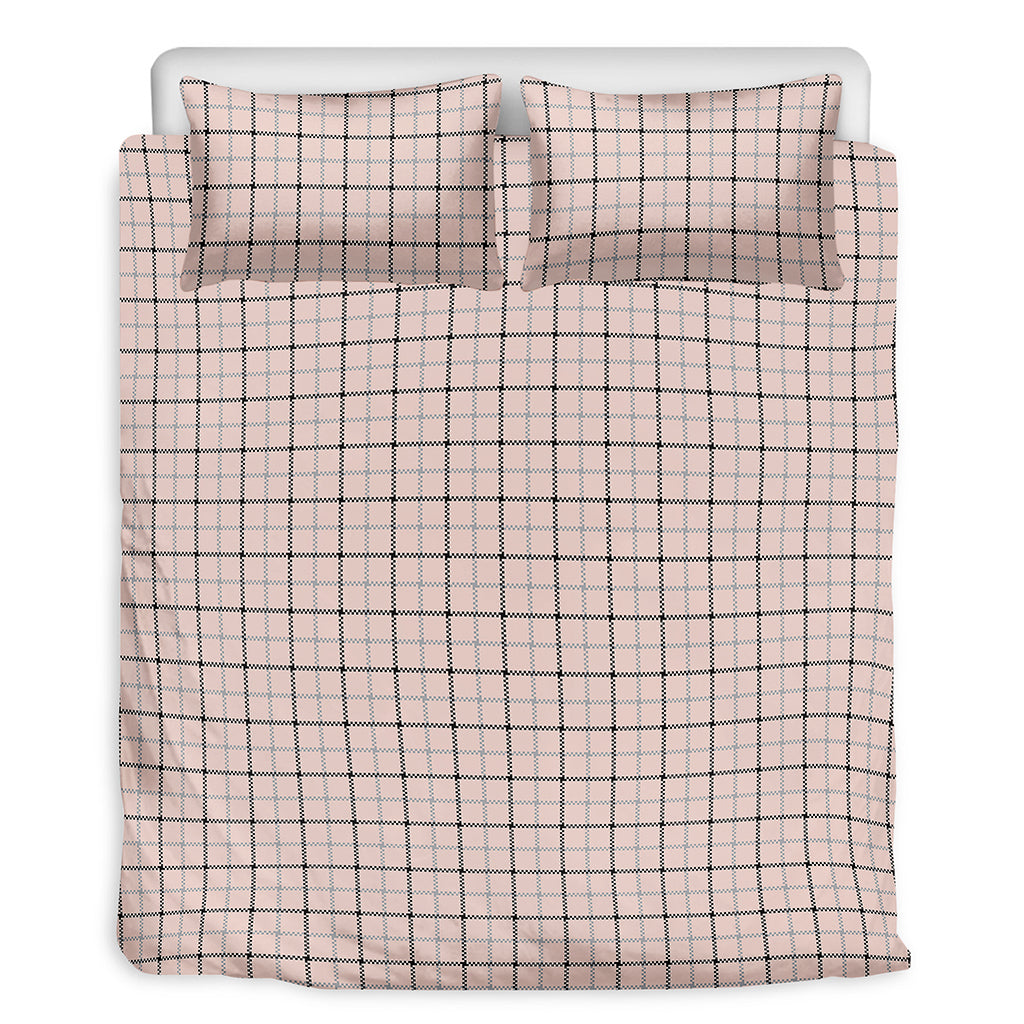 Pastel Pink And Black Tattersall Print Duvet Cover Bedding Set