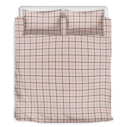 Pastel Pink And Black Tattersall Print Duvet Cover Bedding Set