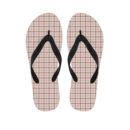 Pastel Pink And Black Tattersall Print Flip Flops