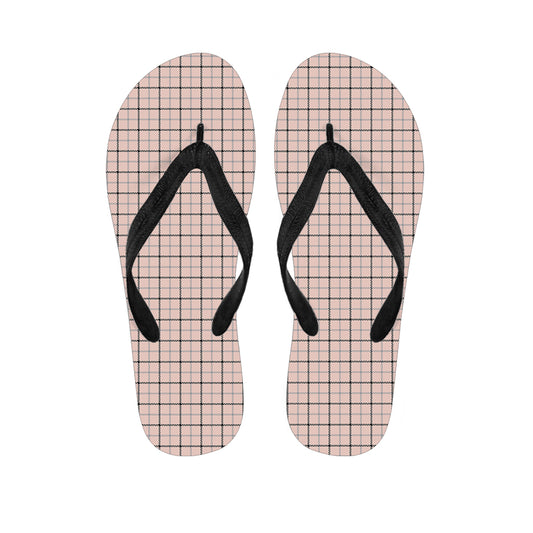 Pastel Pink And Black Tattersall Print Flip Flops