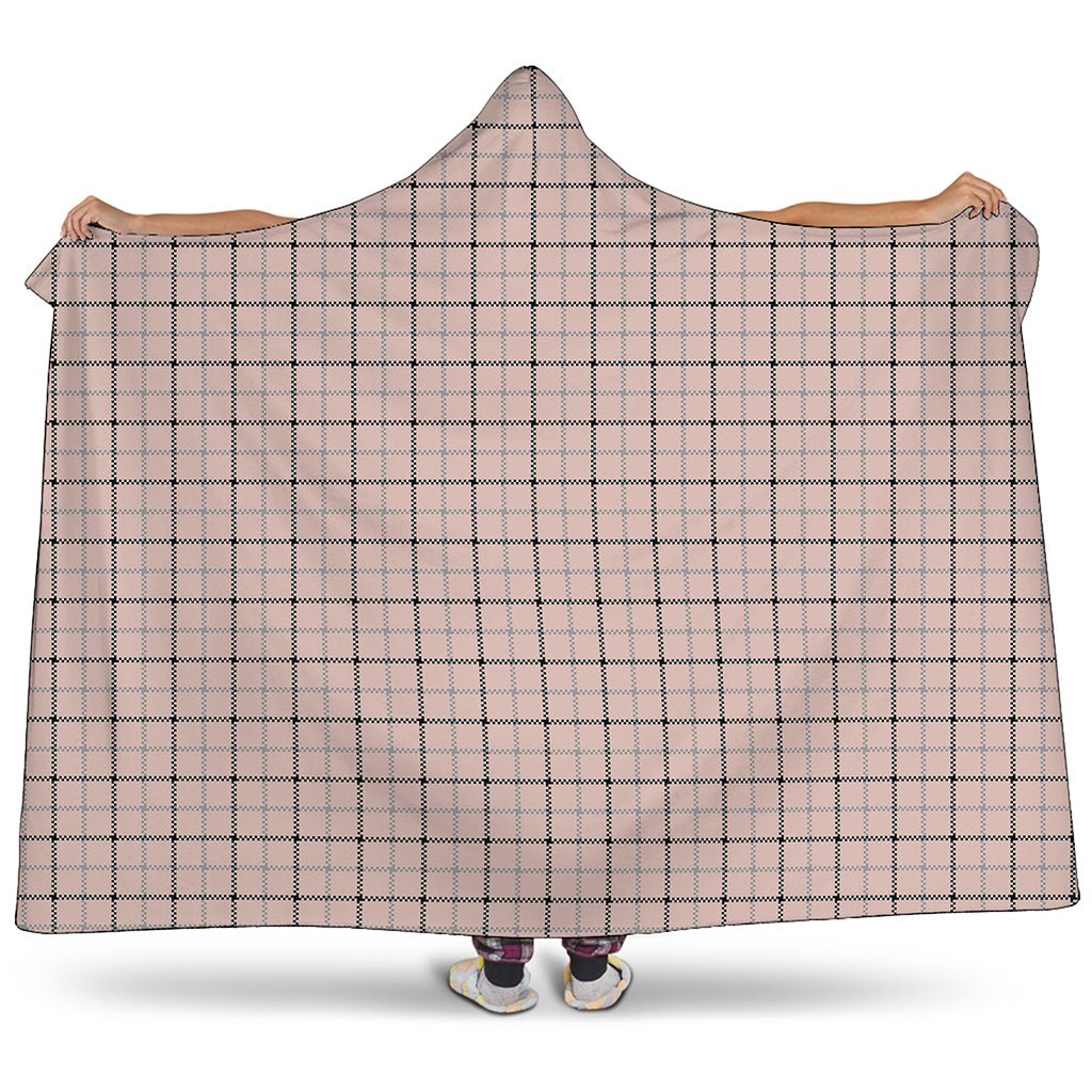 Pastel Pink And Black Tattersall Print Hooded Blanket