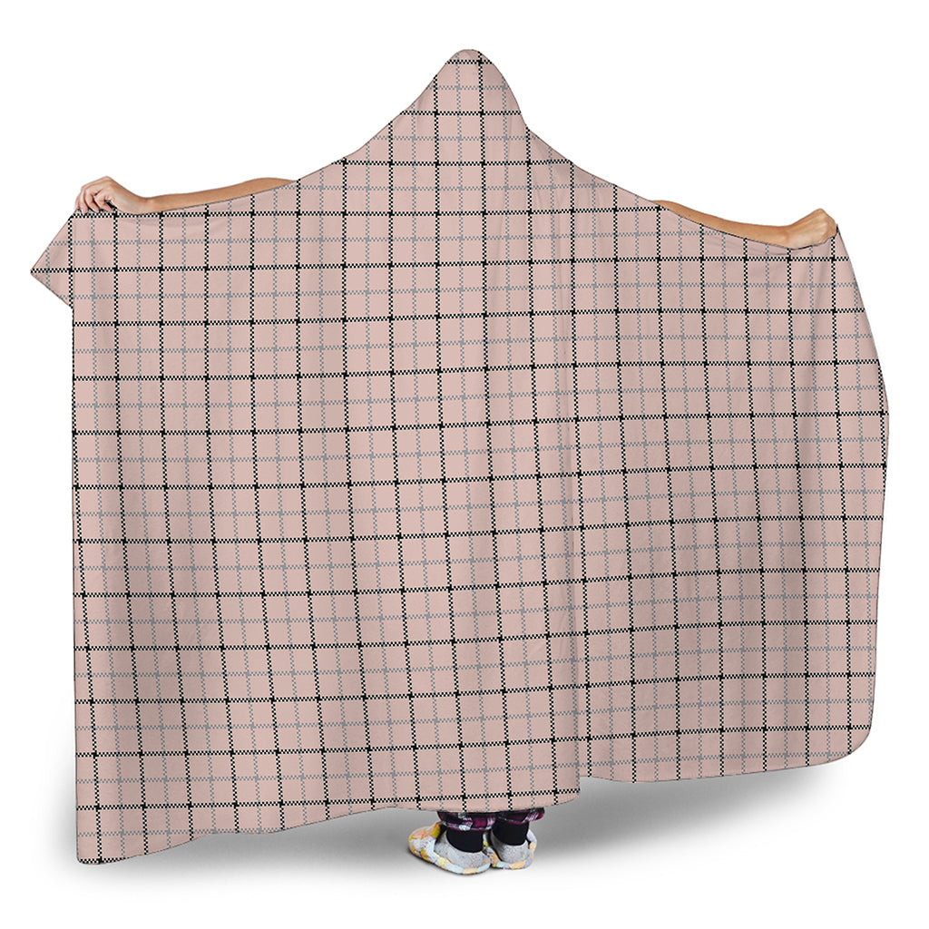 Pastel Pink And Black Tattersall Print Hooded Blanket