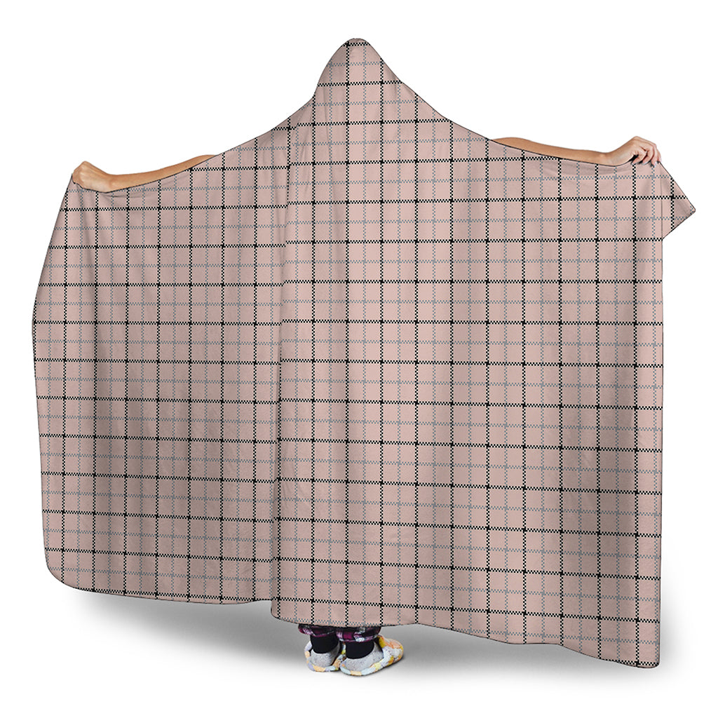 Pastel Pink And Black Tattersall Print Hooded Blanket