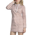Pastel Pink And Black Tattersall Print Hoodie Dress