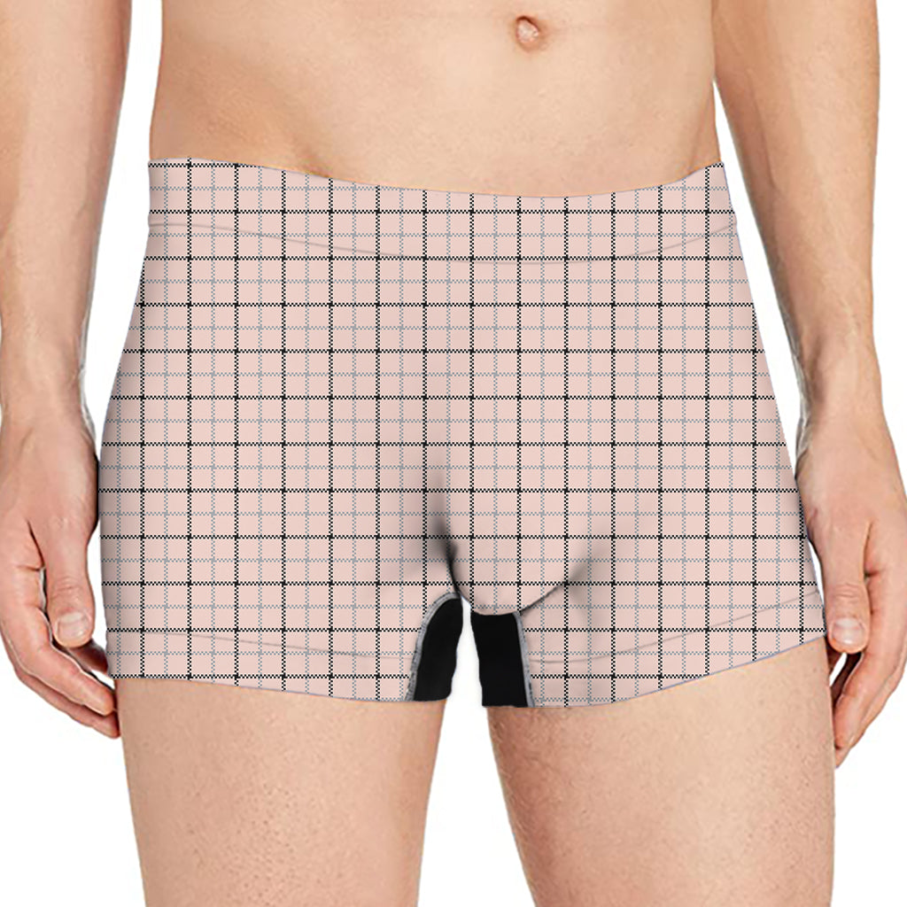 Pastel Pink And Black Tattersall Print Men's Boxer Briefs