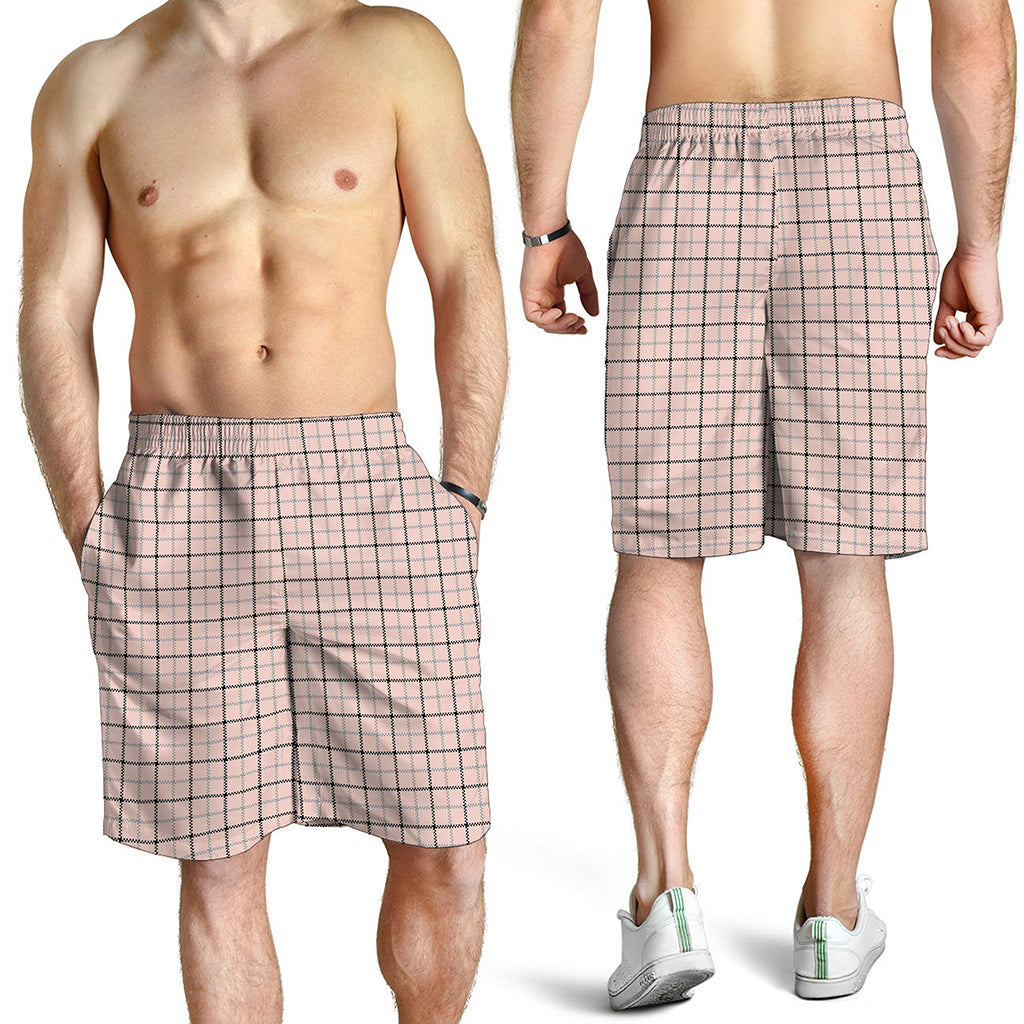 Pastel Pink And Black Tattersall Print Men's Shorts