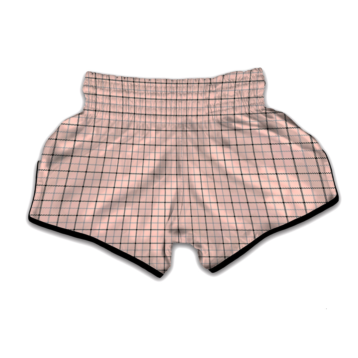 Pastel Pink And Black Tattersall Print Muay Thai Boxing Shorts