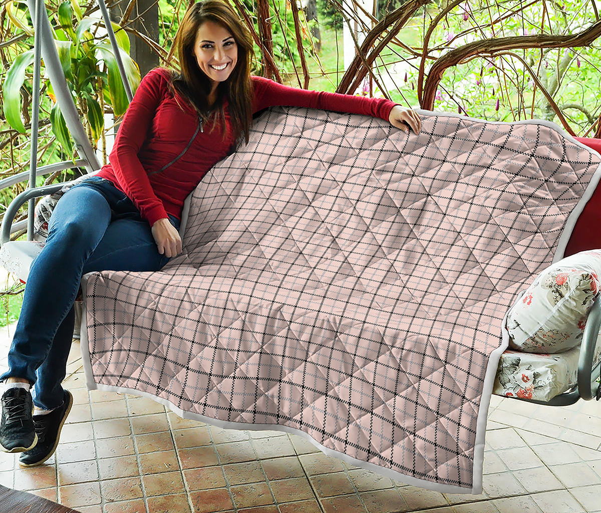 Pastel Pink And Black Tattersall Print Quilt