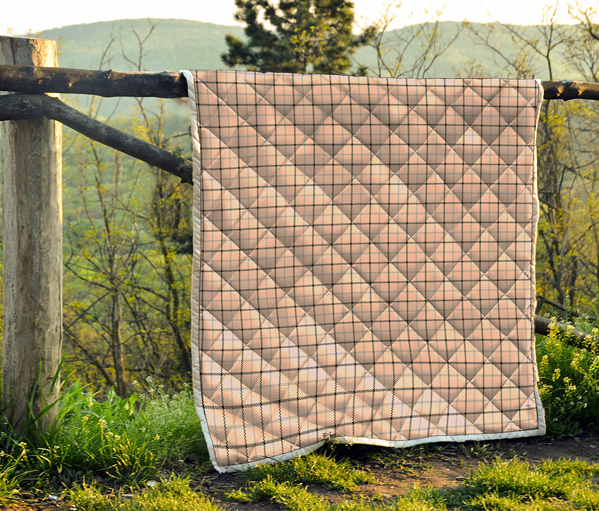 Pastel Pink And Black Tattersall Print Quilt