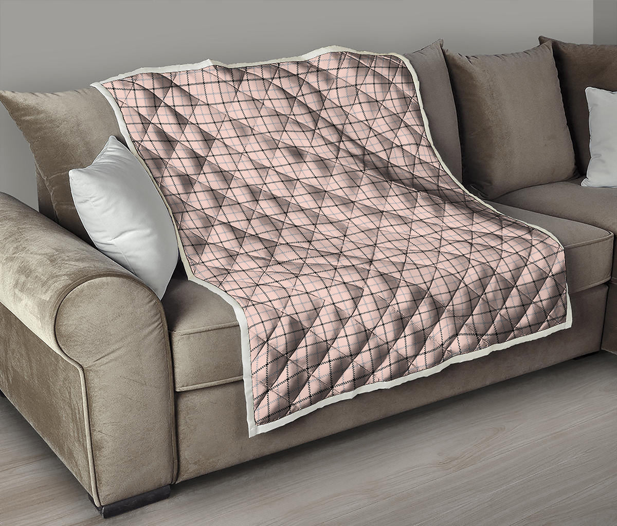 Pastel Pink And Black Tattersall Print Quilt
