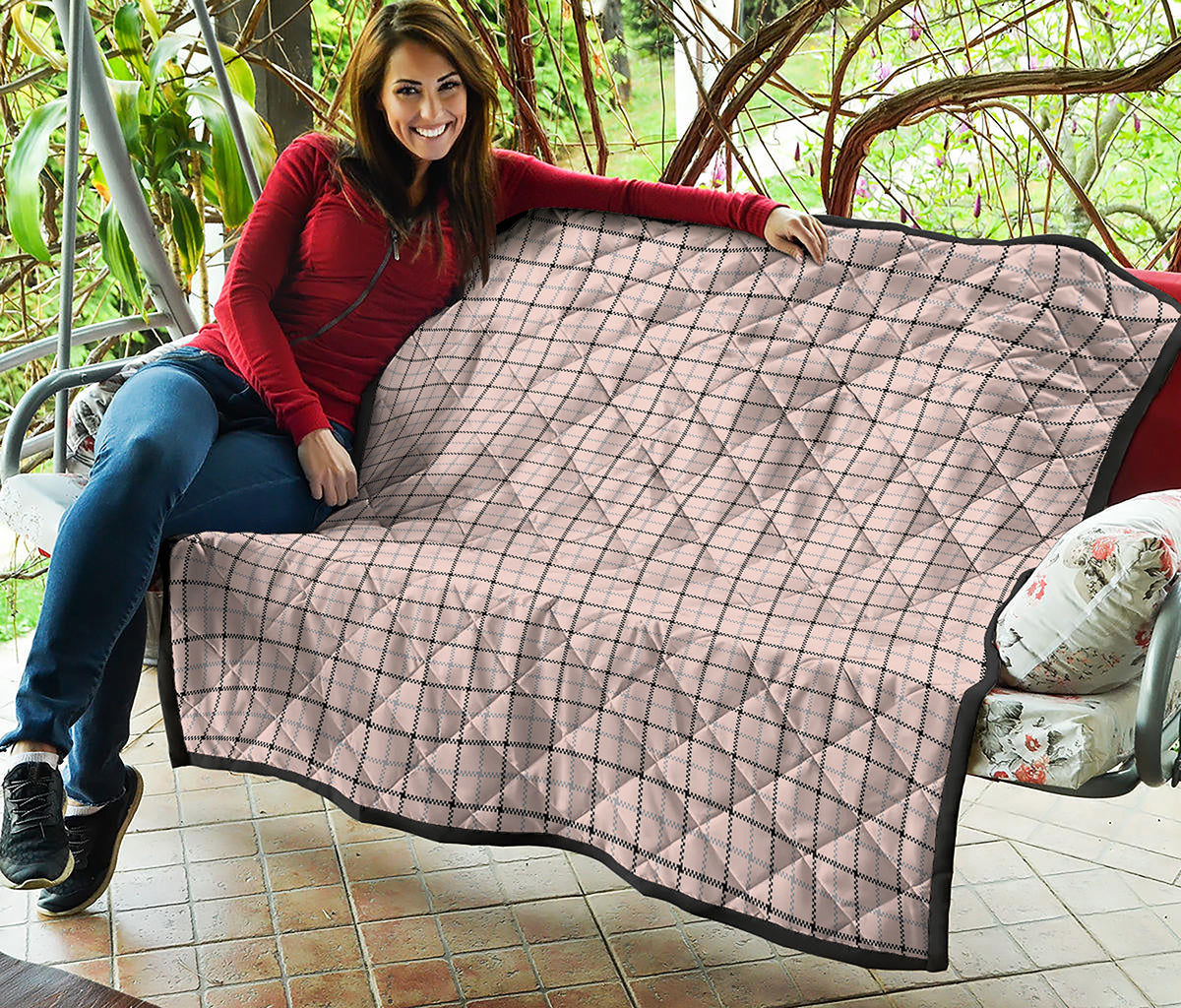 Pastel Pink And Black Tattersall Print Quilt