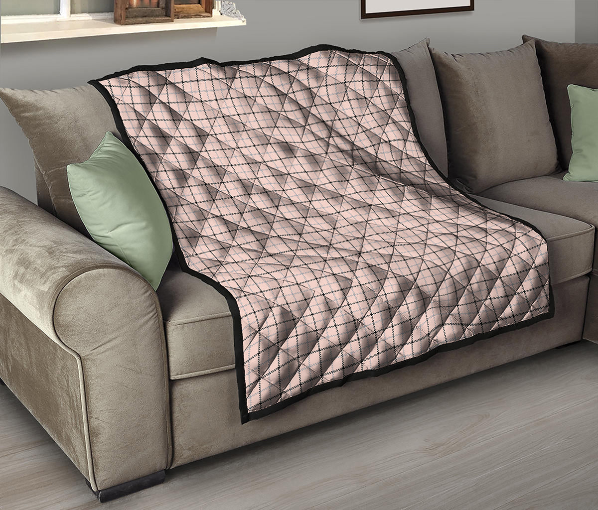 Pastel Pink And Black Tattersall Print Quilt