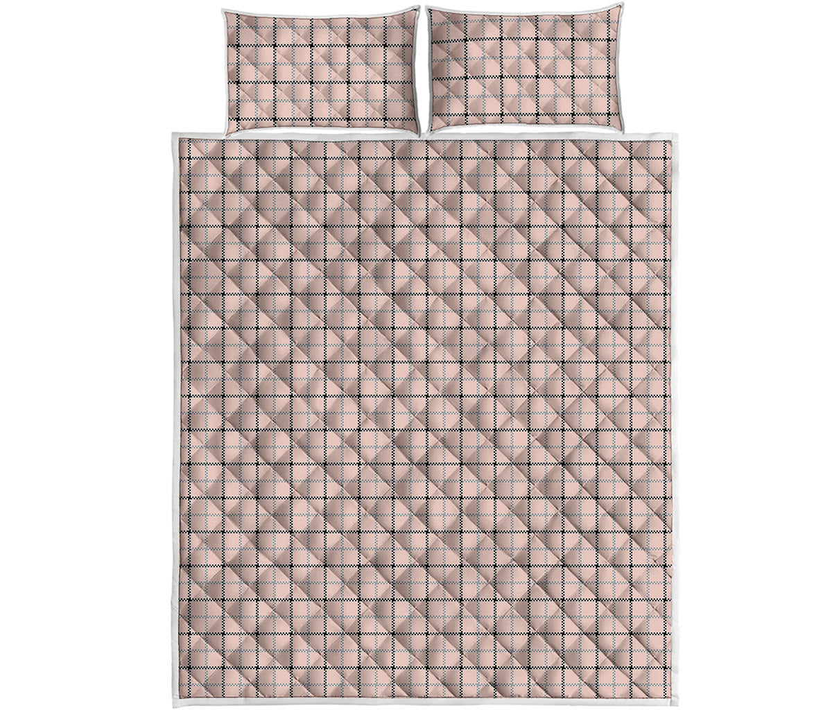 Pastel Pink And Black Tattersall Print Quilt Bed Set