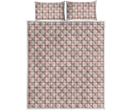 Pastel Pink And Black Tattersall Print Quilt Bed Set