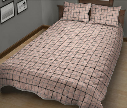 Pastel Pink And Black Tattersall Print Quilt Bed Set
