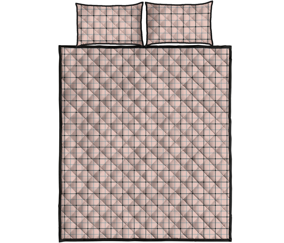 Pastel Pink And Black Tattersall Print Quilt Bed Set