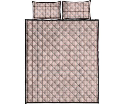 Pastel Pink And Black Tattersall Print Quilt Bed Set