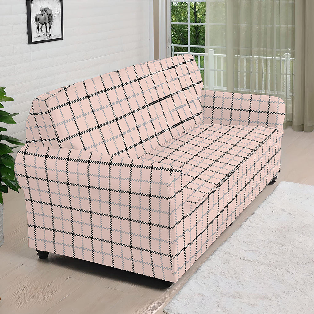 Pastel Pink And Black Tattersall Print Sofa Cover