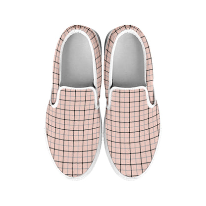 Pastel Pink And Black Tattersall Print White Slip On Shoes