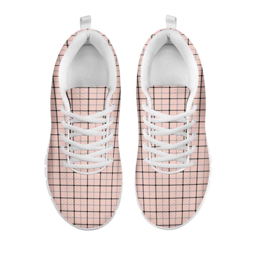 Pastel Pink And Black Tattersall Print White Sneakers