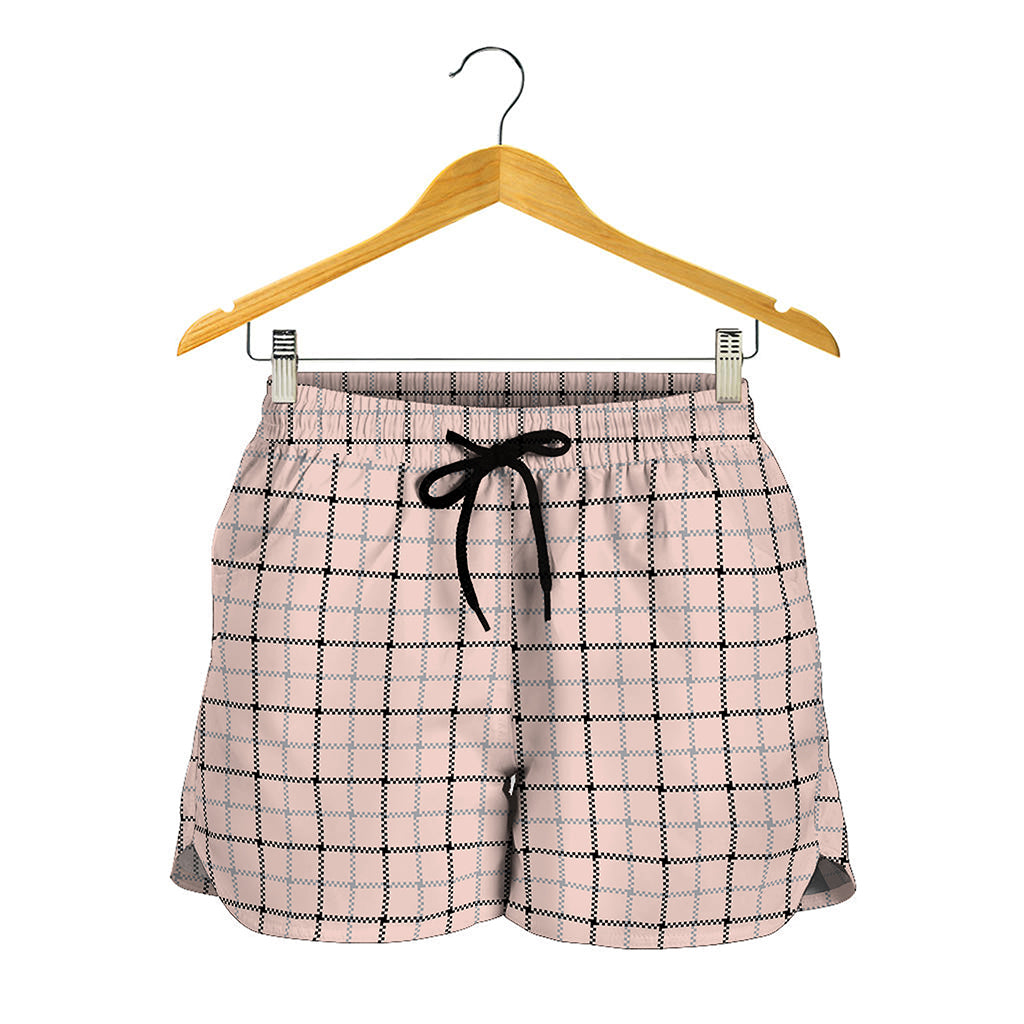 Pastel Pink And Black Tattersall Print Women's Shorts