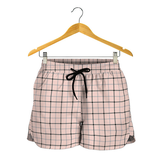 Pastel Pink And Black Tattersall Print Women's Shorts