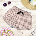 Pastel Pink And Black Tattersall Print Women's Shorts