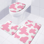 Pastel Pink And White Cow Print 3 Piece Bath Mat Set