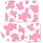 Pastel Pink And White Cow Print 3 Piece Bath Mat Set