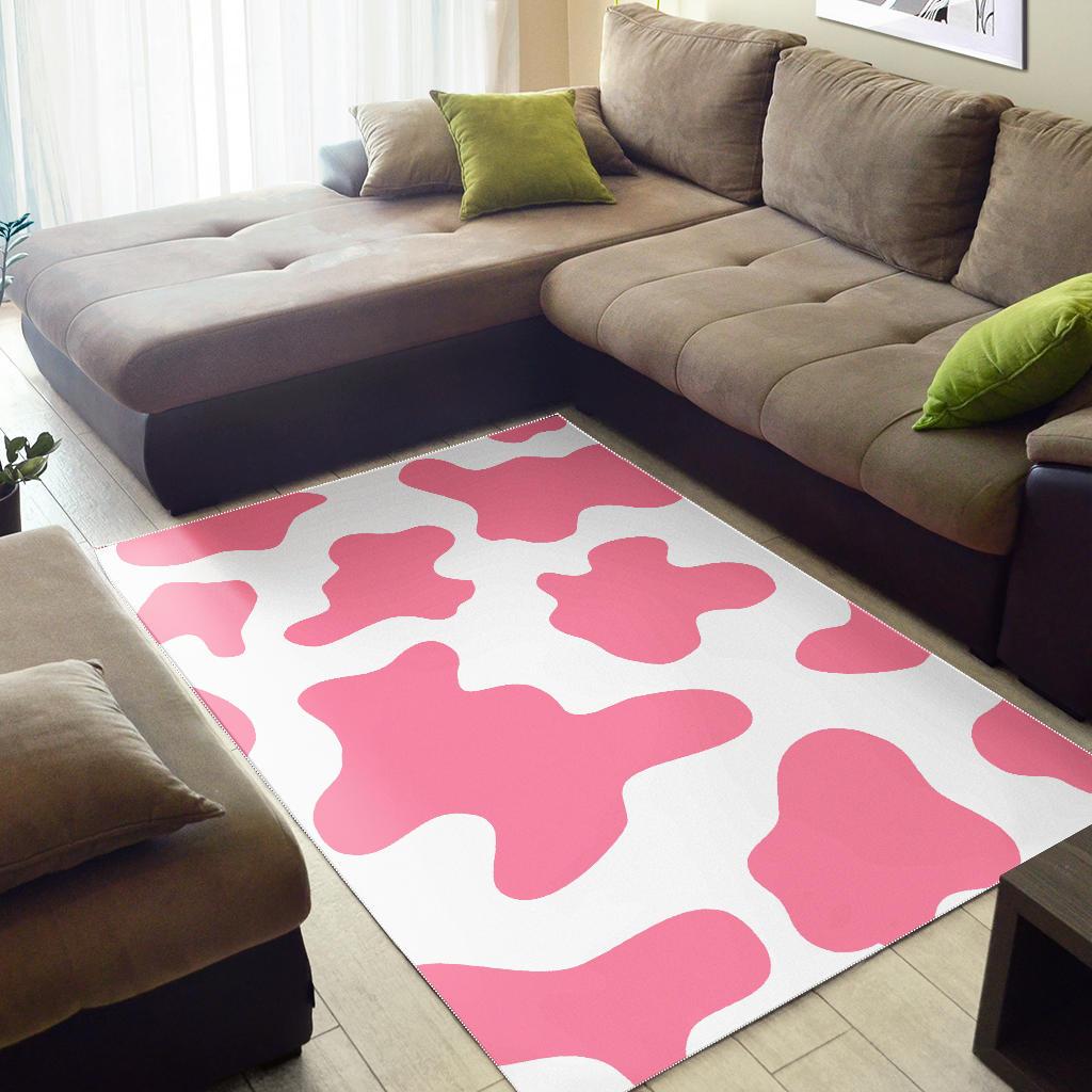 Pastel Pink And White Cow Print Area Rug GearFrost
