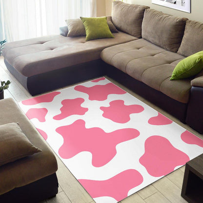 Pastel Pink And White Cow Print Area Rug GearFrost