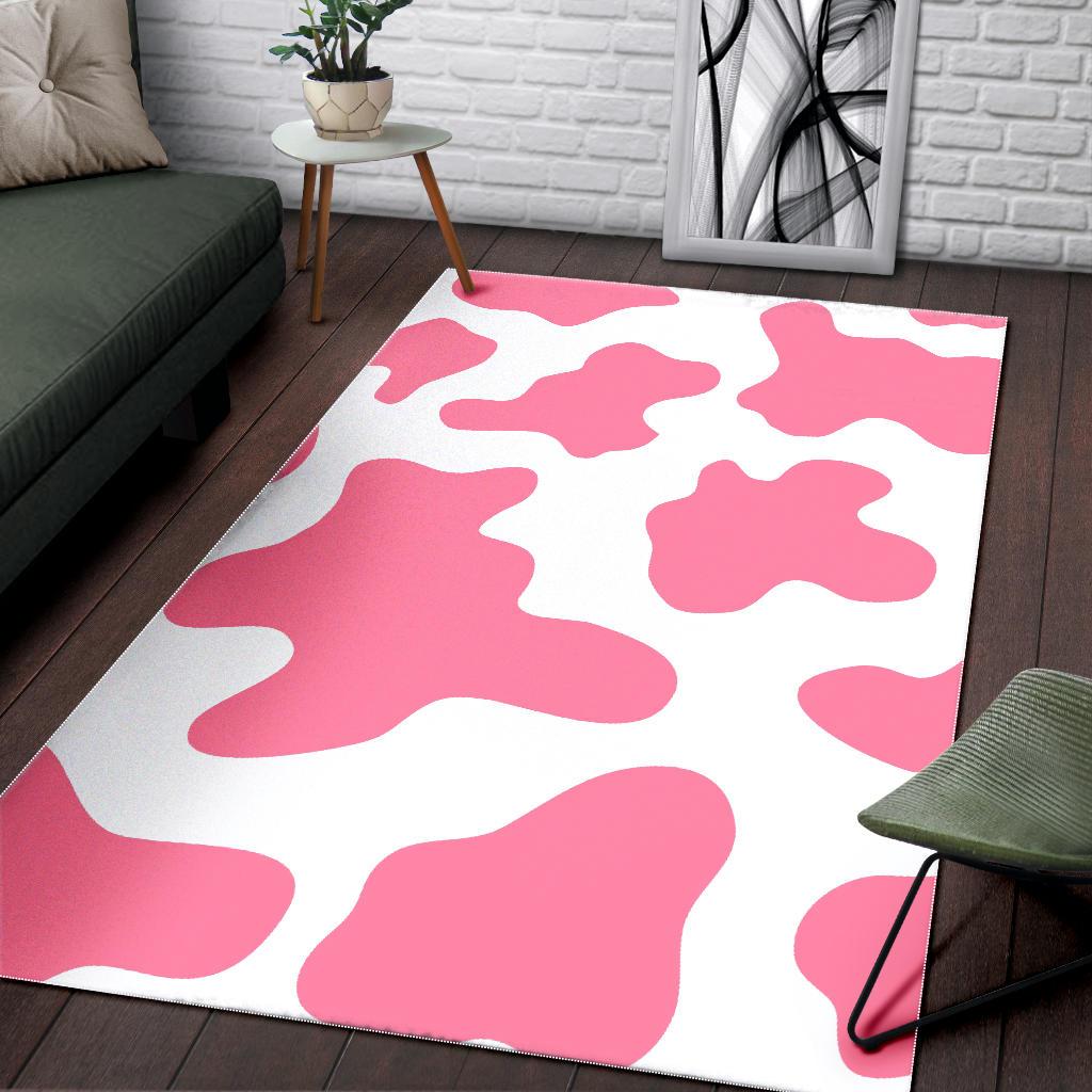 Pastel Pink And White Cow Print Area Rug GearFrost