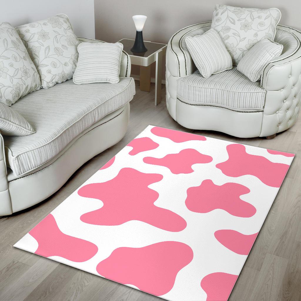 Pastel Pink And White Cow Print Area Rug GearFrost