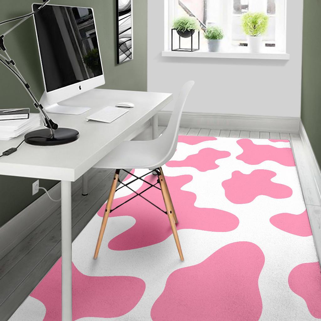 Pastel Pink And White Cow Print Area Rug GearFrost