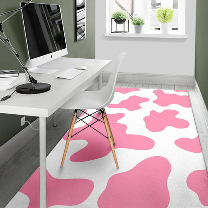 Pastel Pink And White Cow Print Area Rug GearFrost