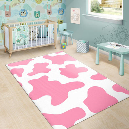 Pastel Pink And White Cow Print Area Rug GearFrost