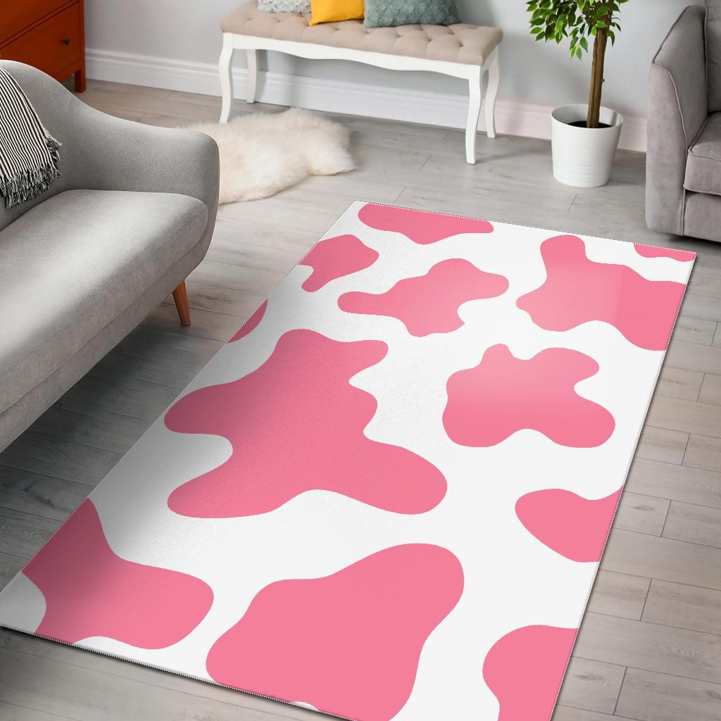 Pastel Pink And White Cow Print Area Rug GearFrost